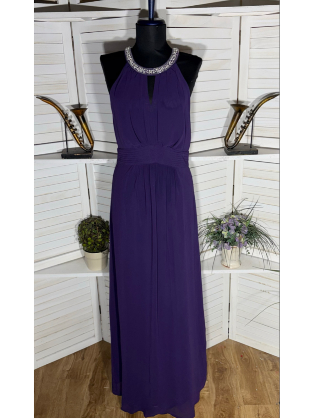 Vintage Y2K chiffon maxi dress prom formal beaded pearls open back whimsigoth M